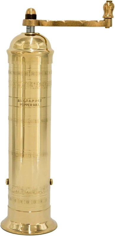 Alexander Home Original Greek Pepper Mill, 10-Inch Brass European Manual Pepper Grinder Refillable