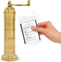 Alexander Home Original Greek Salt Mill, 8-Inch Brass– European Manual Salt Grinder Refillable, with Polishing Cloth